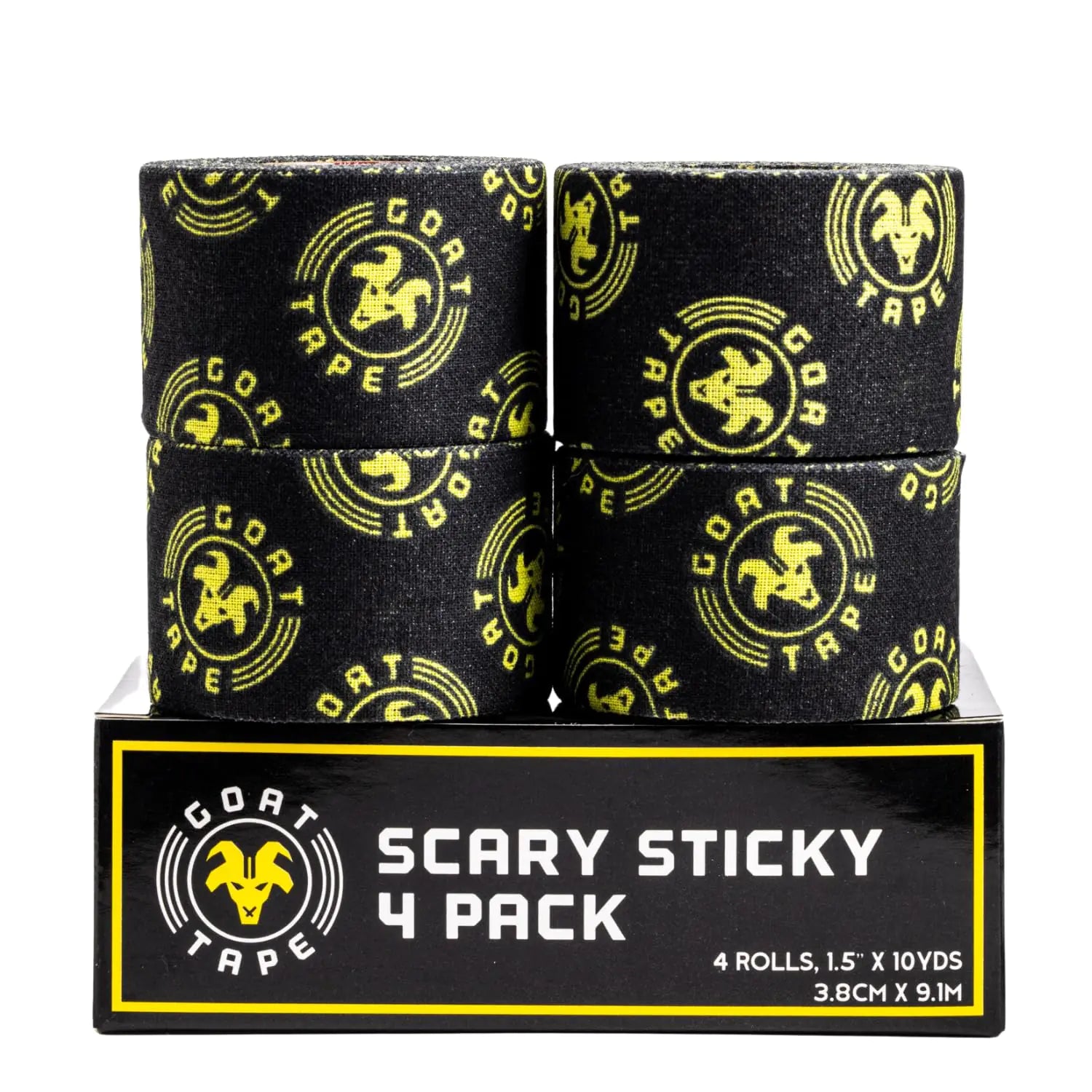 Scary Sticky Premium Hook Grip Tape Athletic Tape for Cross Training Weightlifting Tape Cross Training Accessories Sports Grip Tape - 30 Feet Long Black/Yellow 4 Rolls